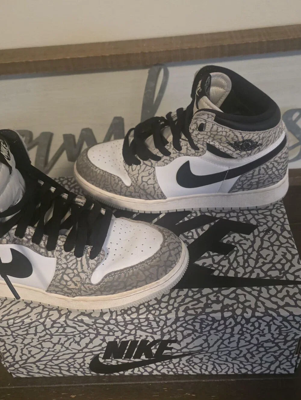 Nike Kids White & Black High-Top Sneakers with Elephant Print